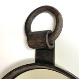 Round cast iron ironworker's mirror with ring, 1950s