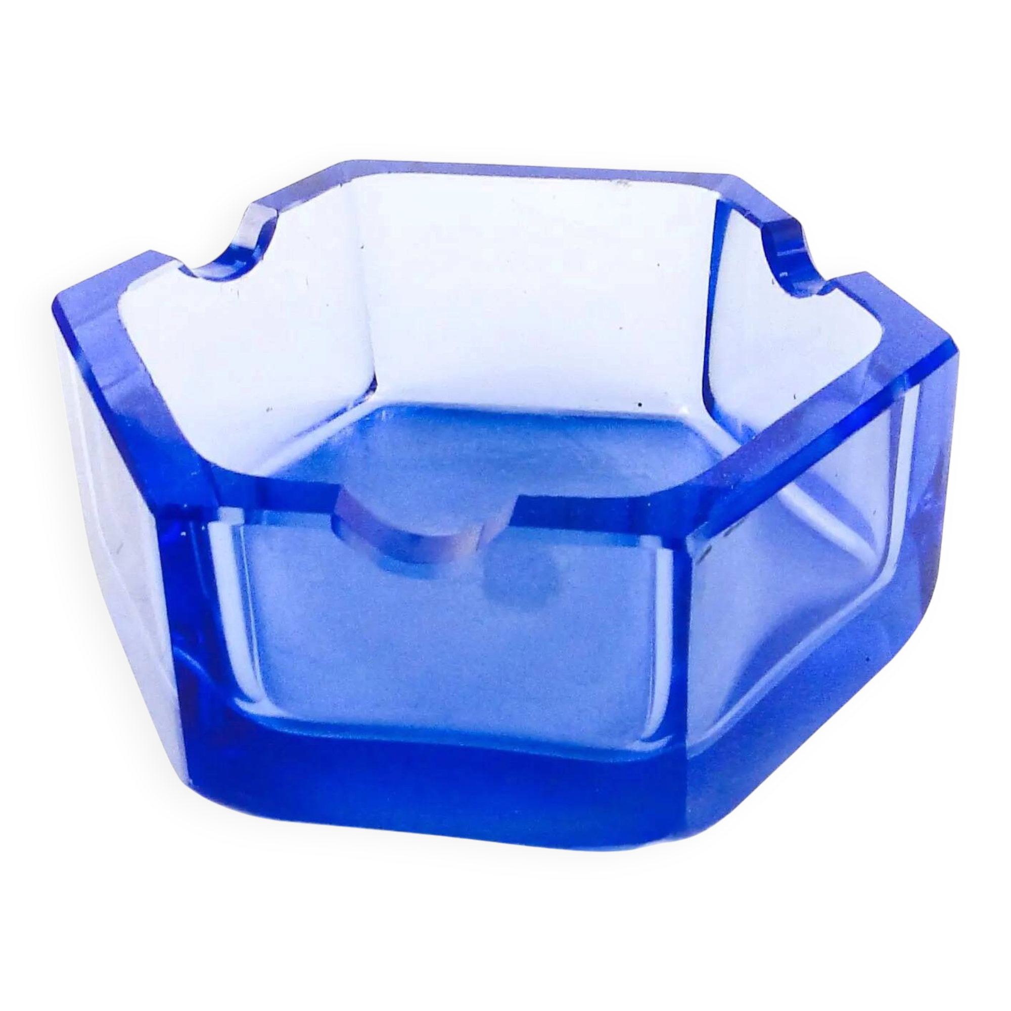 Art Deco ashtray, blue crystal, Bohemia Moser, Czechoslovakia, 1930s