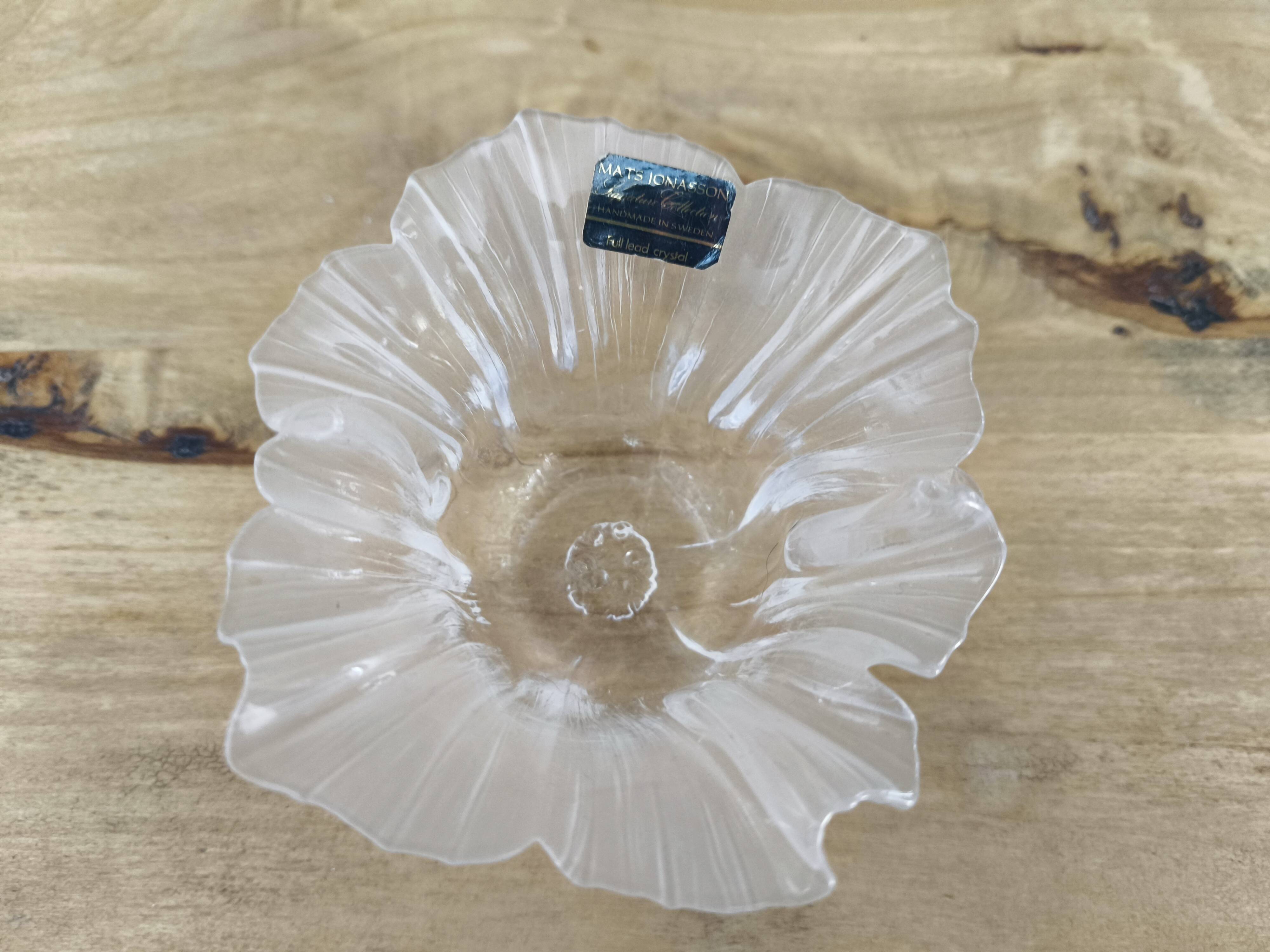 Flower-shaped crystal candle holder by Swedish designer Mats Jonasson