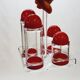 Condiment service oil vinegar salt pepper vintage plexi and red plastic