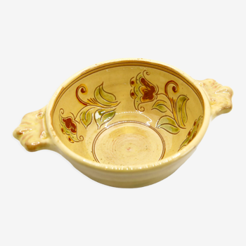 Artisanal bowl of the Drôme Provençale in yellow enamelled clay with flowers