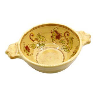 Artisanal bowl of the Drôme Provençale in yellow enamelled clay with flowers
