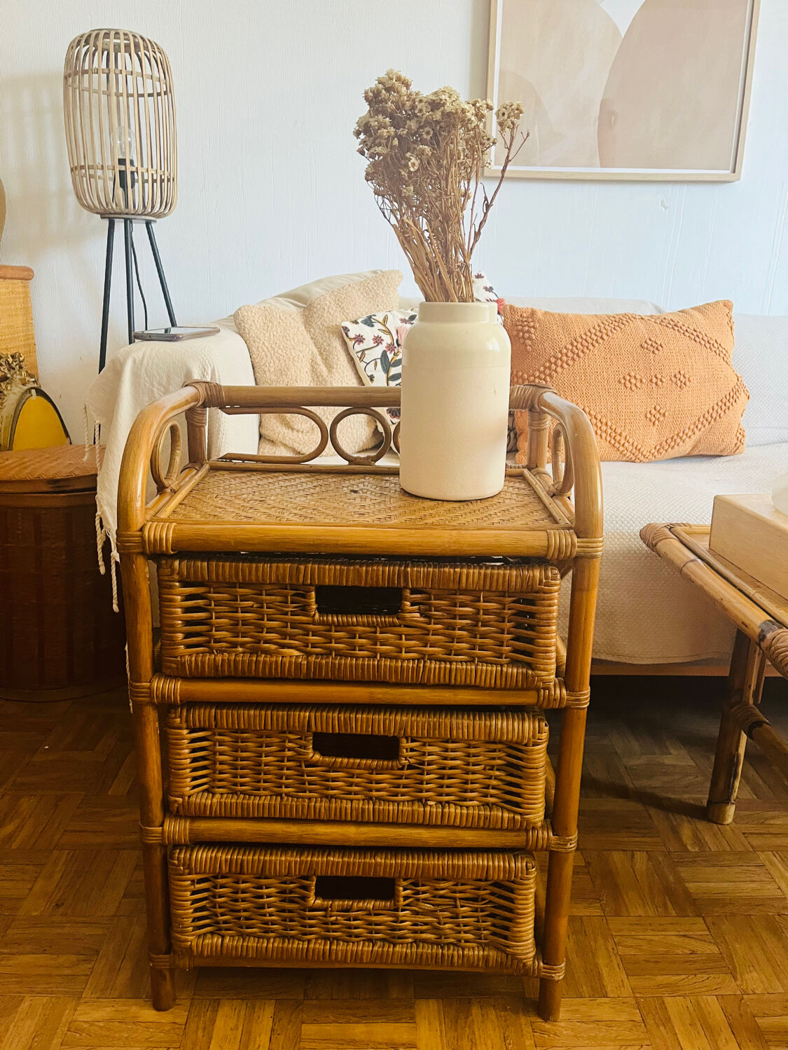 Rattan bedside table chiffonnier