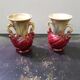 Pair of old beige & red ceramic vases