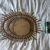 Vintage 1960s sun mirror, rattan, ORTF style, spiral eye - 66 x 50 cm