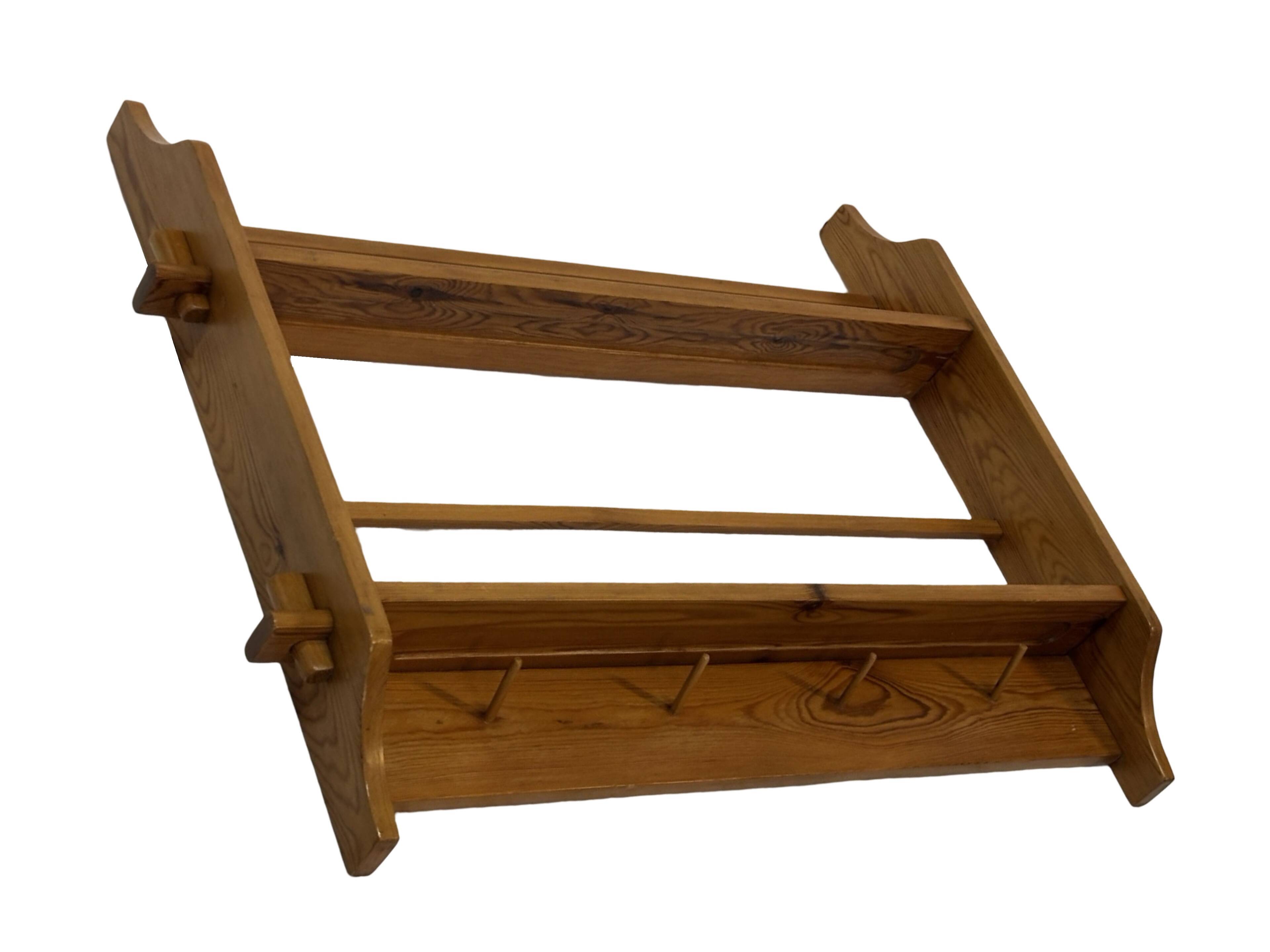Vintage wooden wall shelve rack bookshelf in pinewood minimalist design