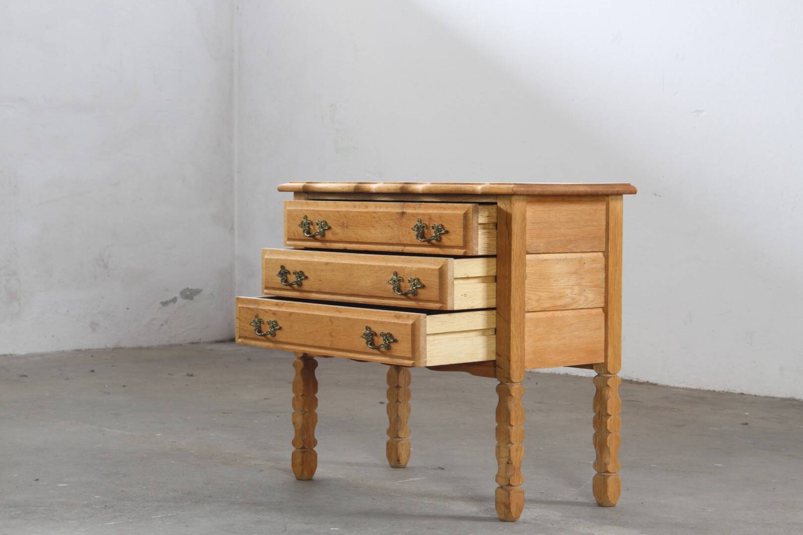 Vintage 1960s Danish three-drawer Oak Side Table, Henning Kjærnulf style