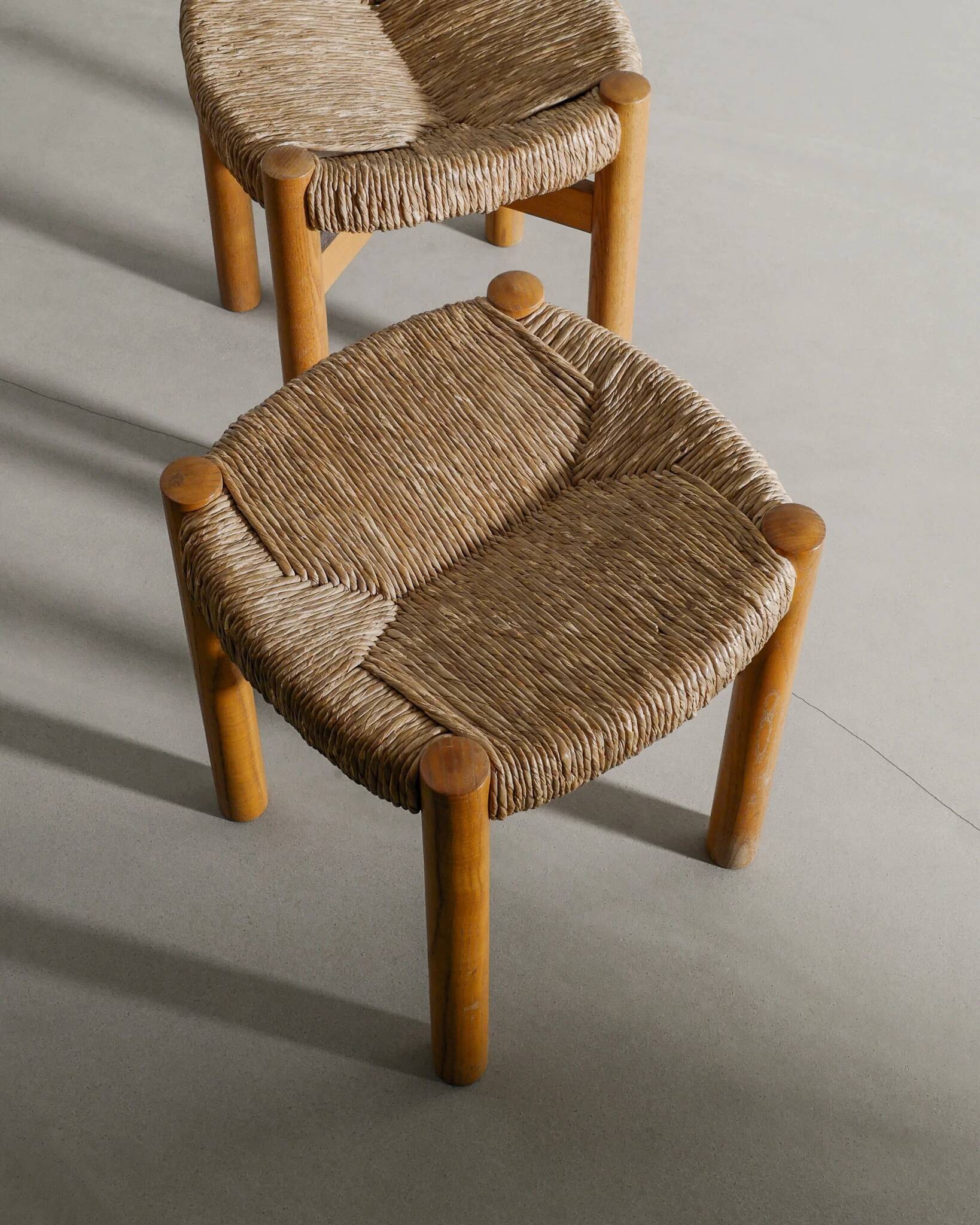 Pair of French Mid Century Wooden by Meribel Stools Charlotte Perriand 1960