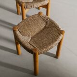 Pair of French Mid Century Wooden by Meribel Stools Charlotte Perriand 1960