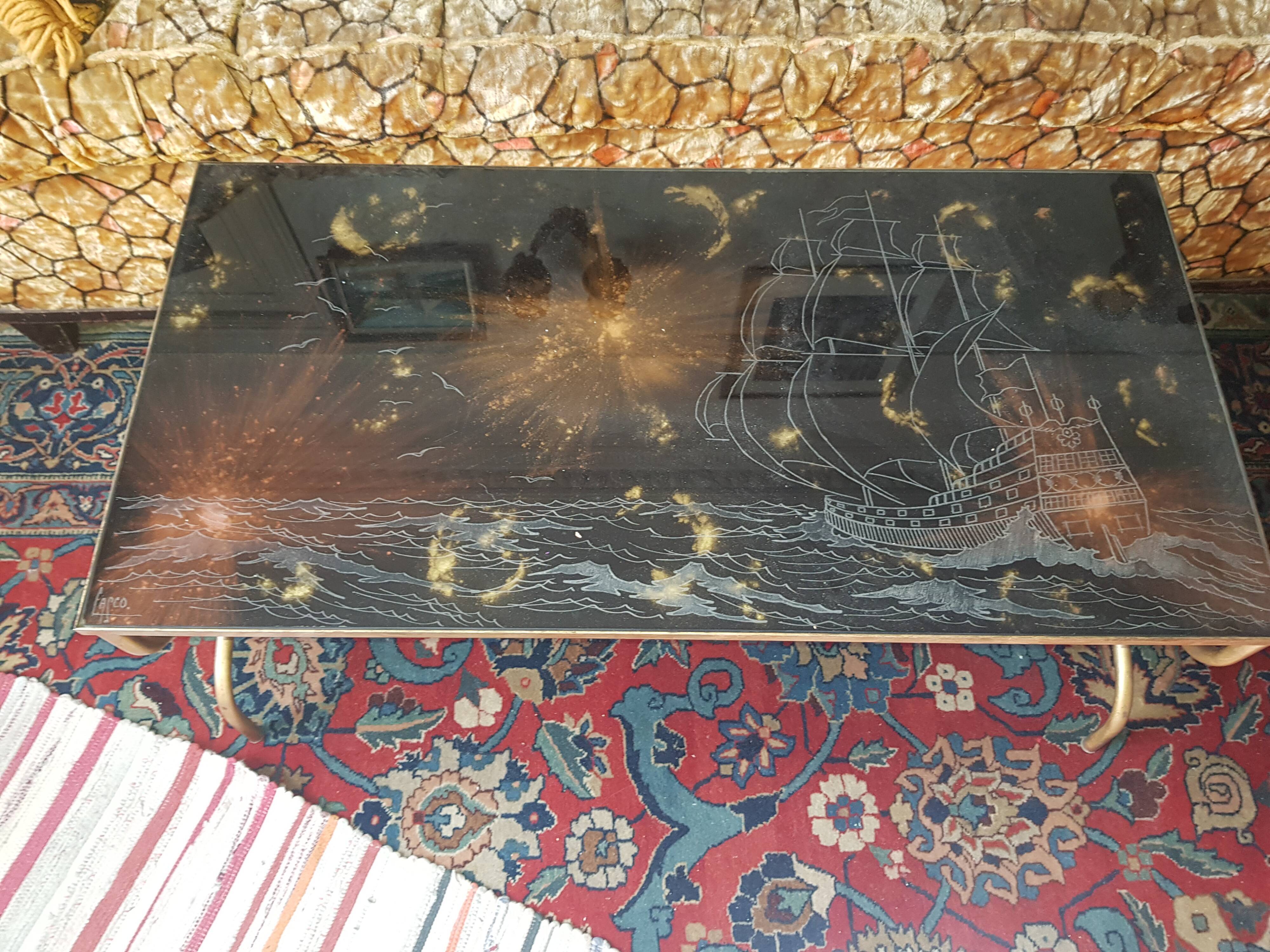 Gold and bronze powder table signed Lasco