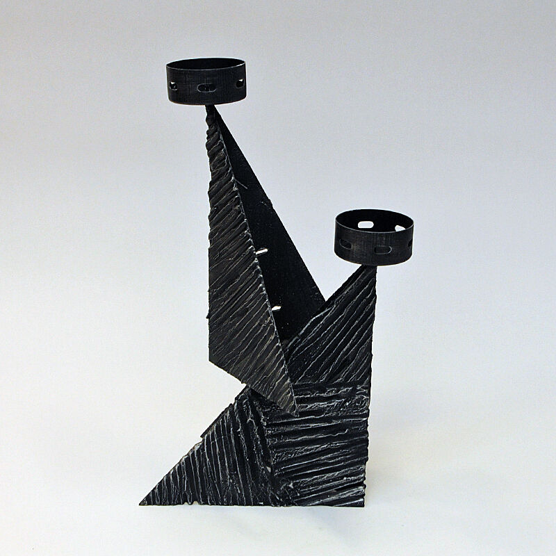 Scandinavian Brutalist Metal Candleholder for Two Candles 1970s