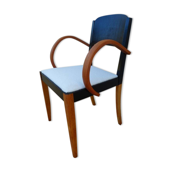 Fauteuil bridge Stella en bois et tissu, années 50