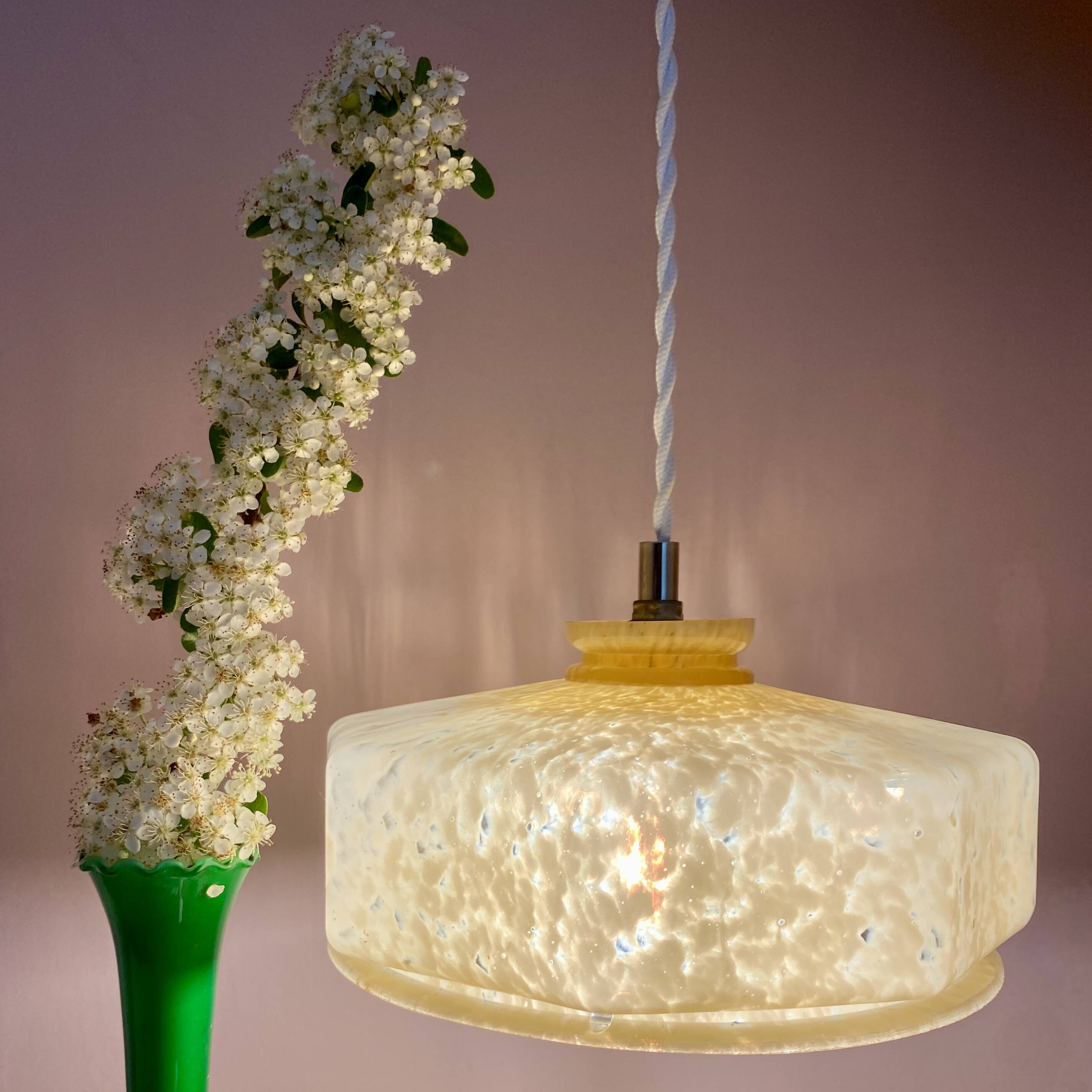 Vintage yellow Clichy glass lampshade pendant light