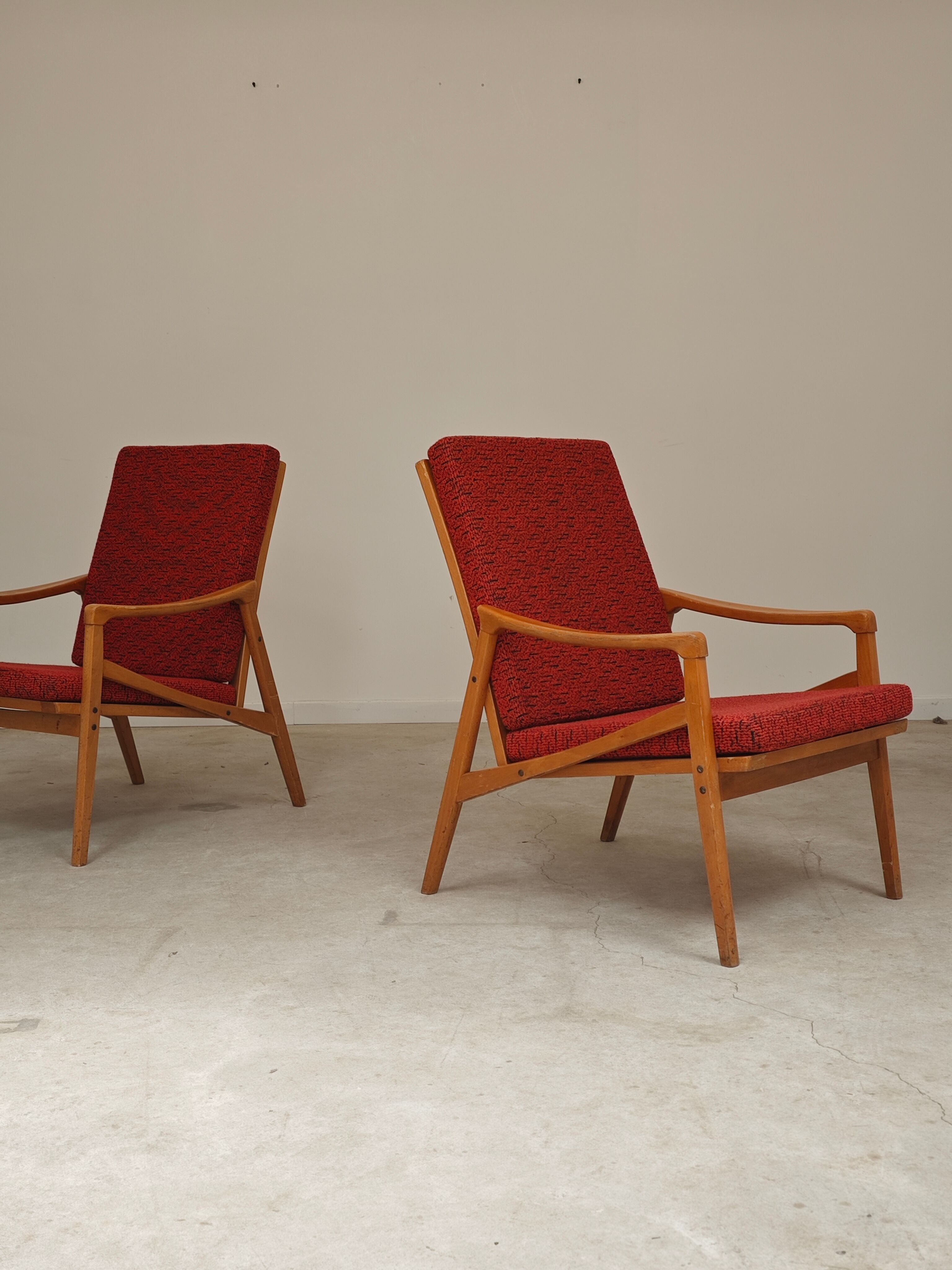 Pair of Jiri Jiroutek red armchairs by Intérier Praha