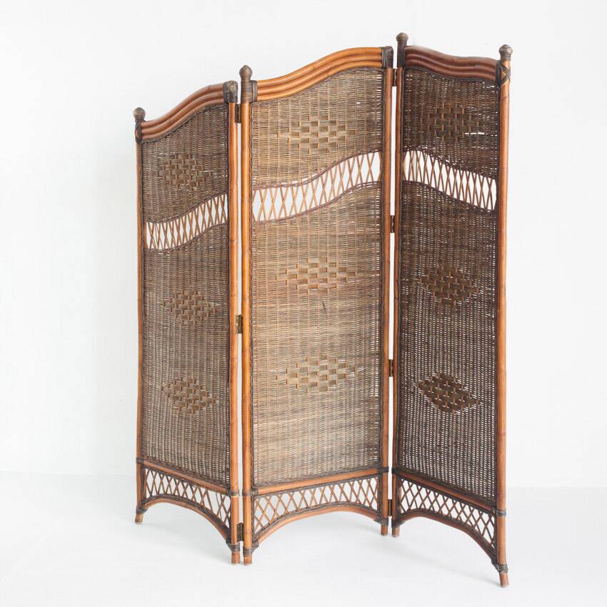 Vintage cane or rattan and wicker room divider. France, 1980s-90s