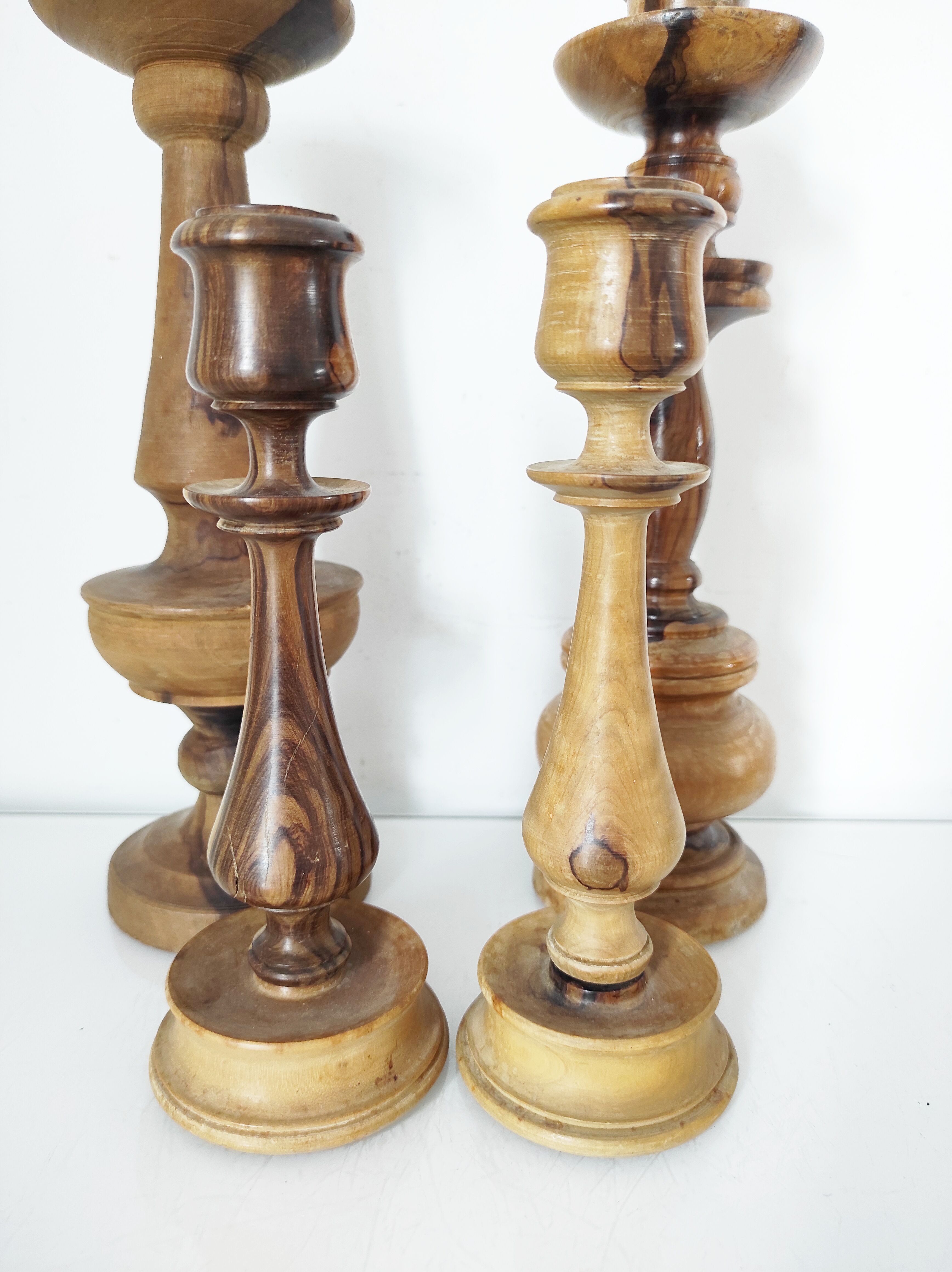 Set of 4 turned wooden candle holders