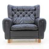 Set of Midcentury Black Leather Armchairs, 1970s