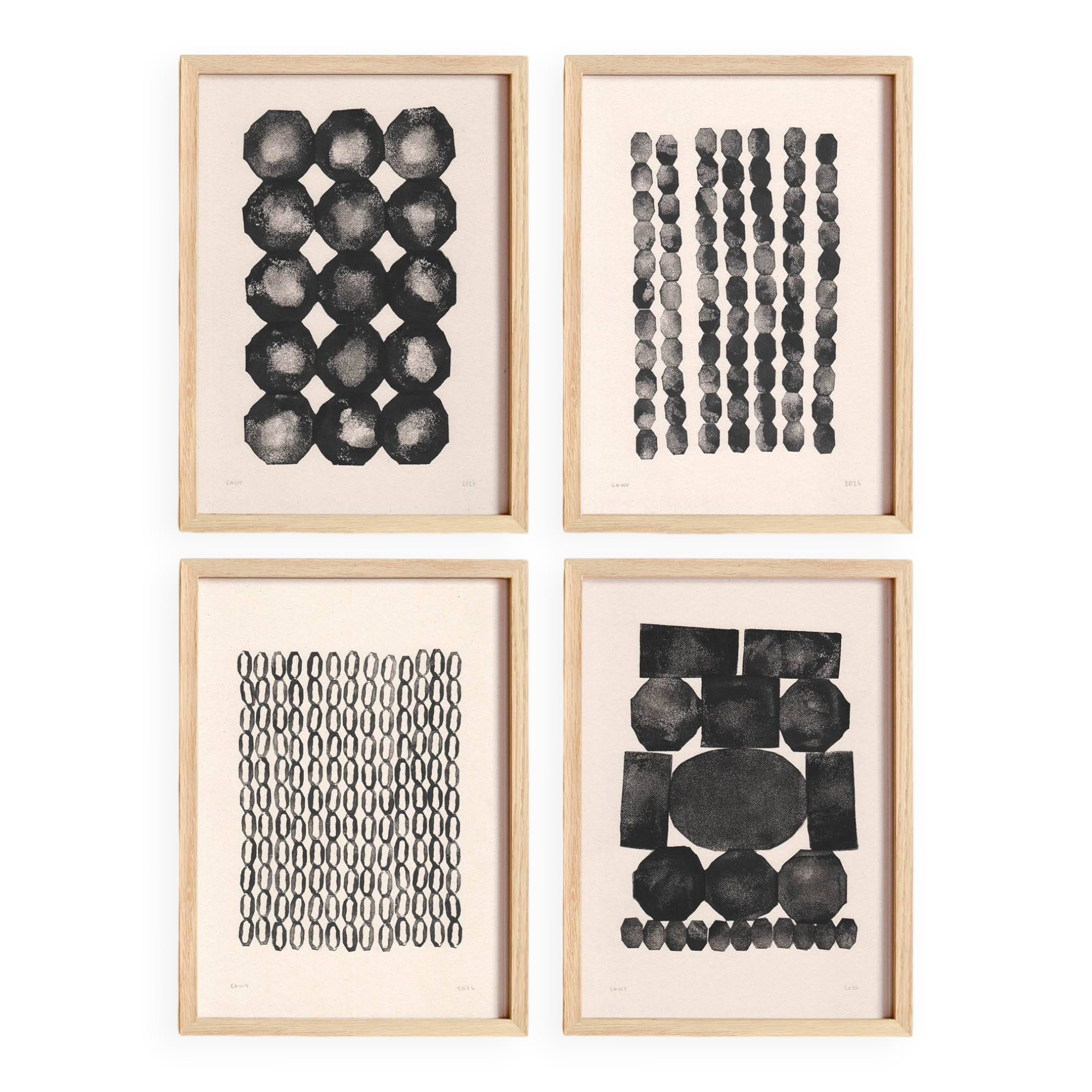 Collection de 4 peintures abstraites noires sur papier signées eawy