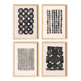 Collection of 4 black abstract paintings on paper signed eawy