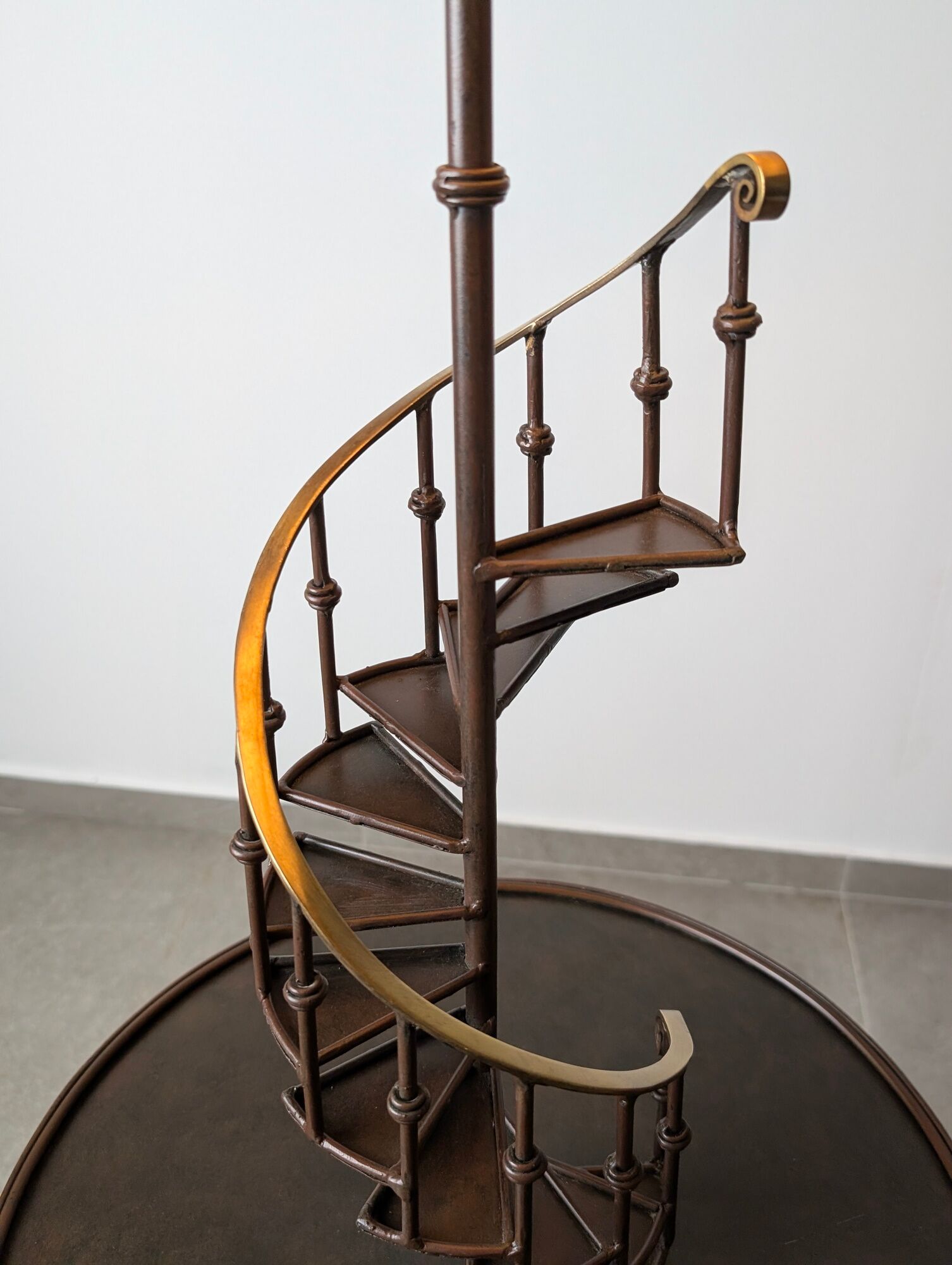 French Floor Lamp with Spiral Staircase, iron and brass, Mid-Century
