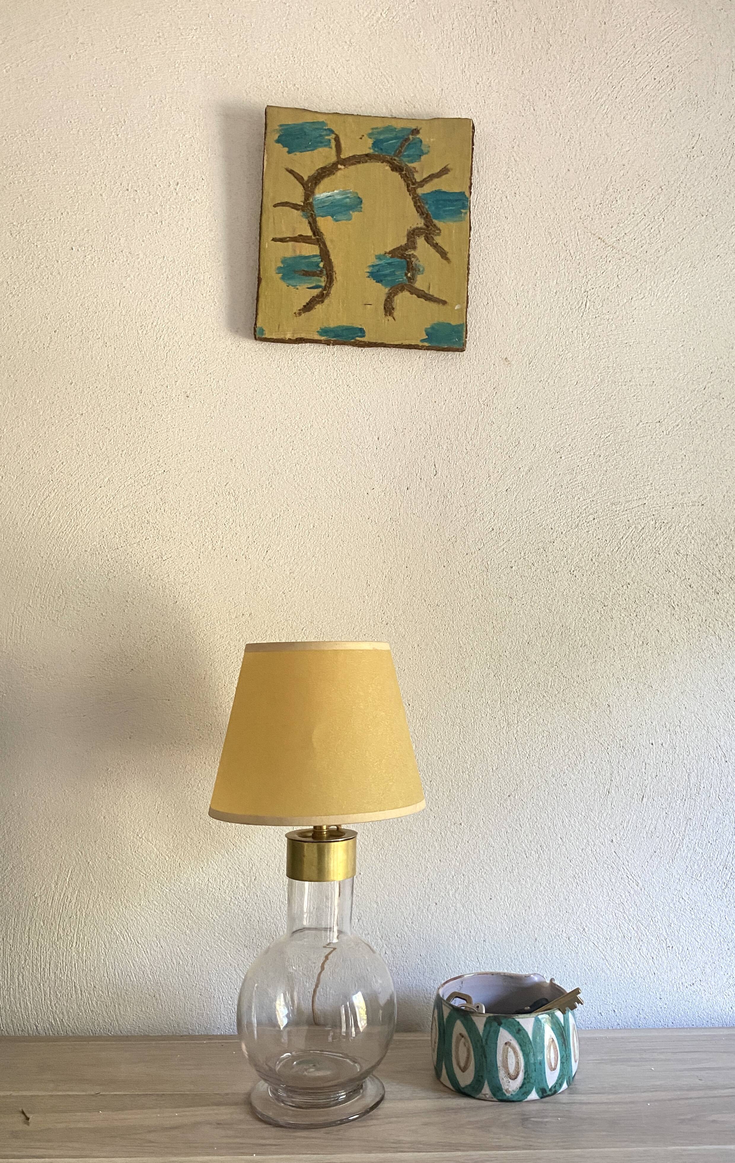 Glass lamp, brass, 2 M fabric cable, 50s lampshade