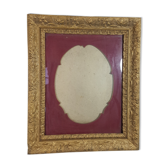 Old-decor frame Art Nouveau Jugenstil, wood - gilded stucco 63x53 cm leaf 50.5x40.4cm