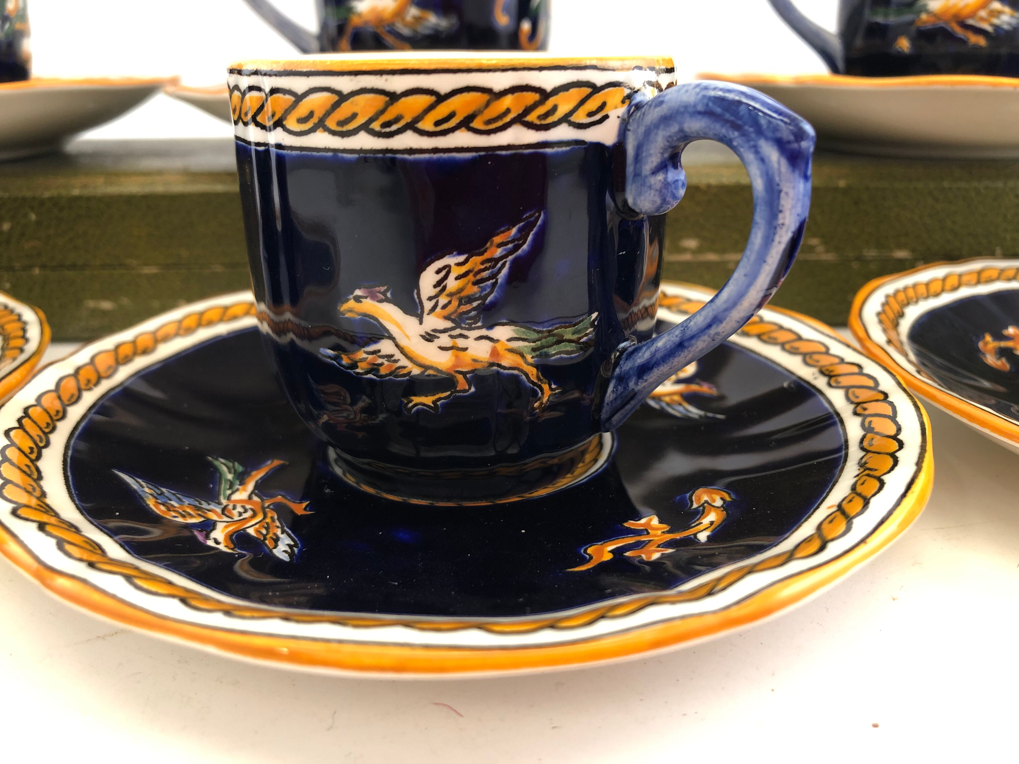 6 tasses café bleu Gien Renaissance
