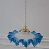 Suspension dentelée en verre bleu années 50-60