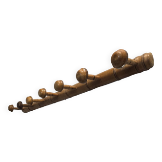 Bamboo wood coat rack with 7 hooks, 102 cm L