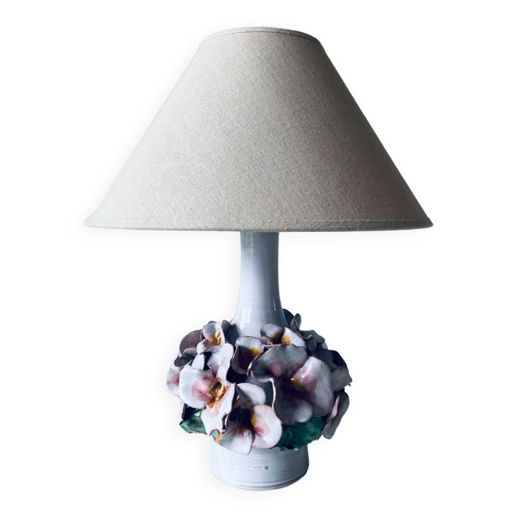 Terracotta lamp flower in relief