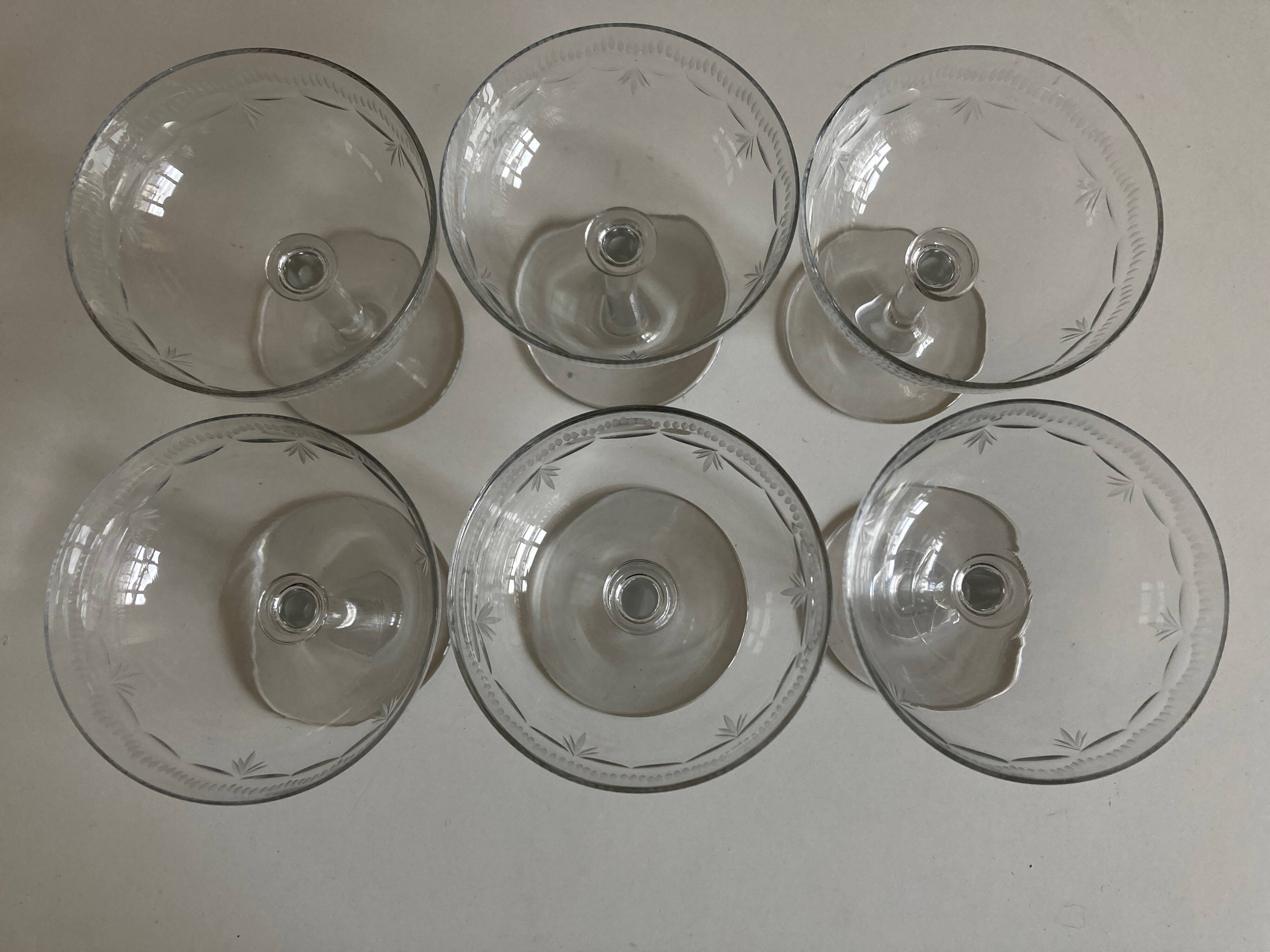 Set of 6 faceted cut crystal champagne glasses, Napoleon III style