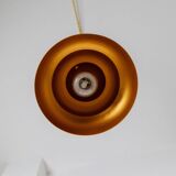 Vintage Yellow-Gold Aluminum Ceiling Lamp, 1980s Memphis-Postmodern Beehive Pendant with Striped Cable