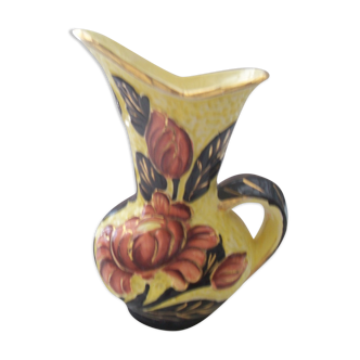 Vase jug Vallauris and numbered yellow color with large flower