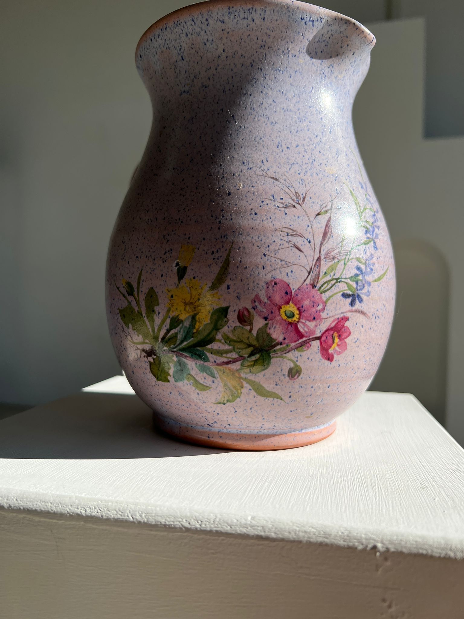 Vintage purple carafe with field flower patterns H:20cm