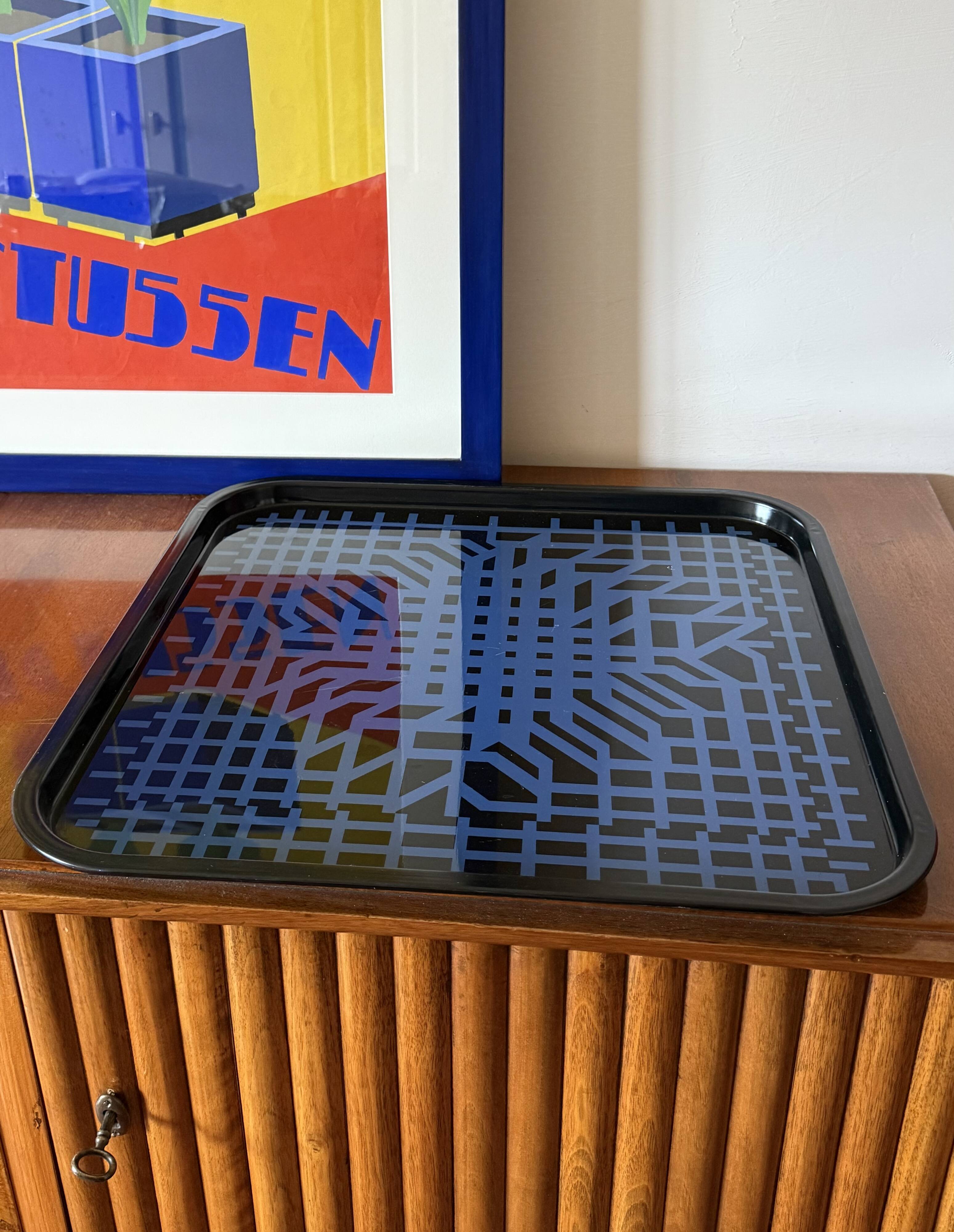 Victor Vasarely, Space age Op art metal tray, Limited edition Metalgraf Ita