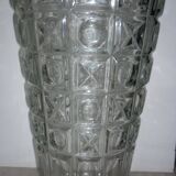 Transparent glass vase with art deco geometric patterns