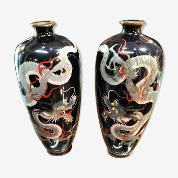 Paire de vases japonais émaillés