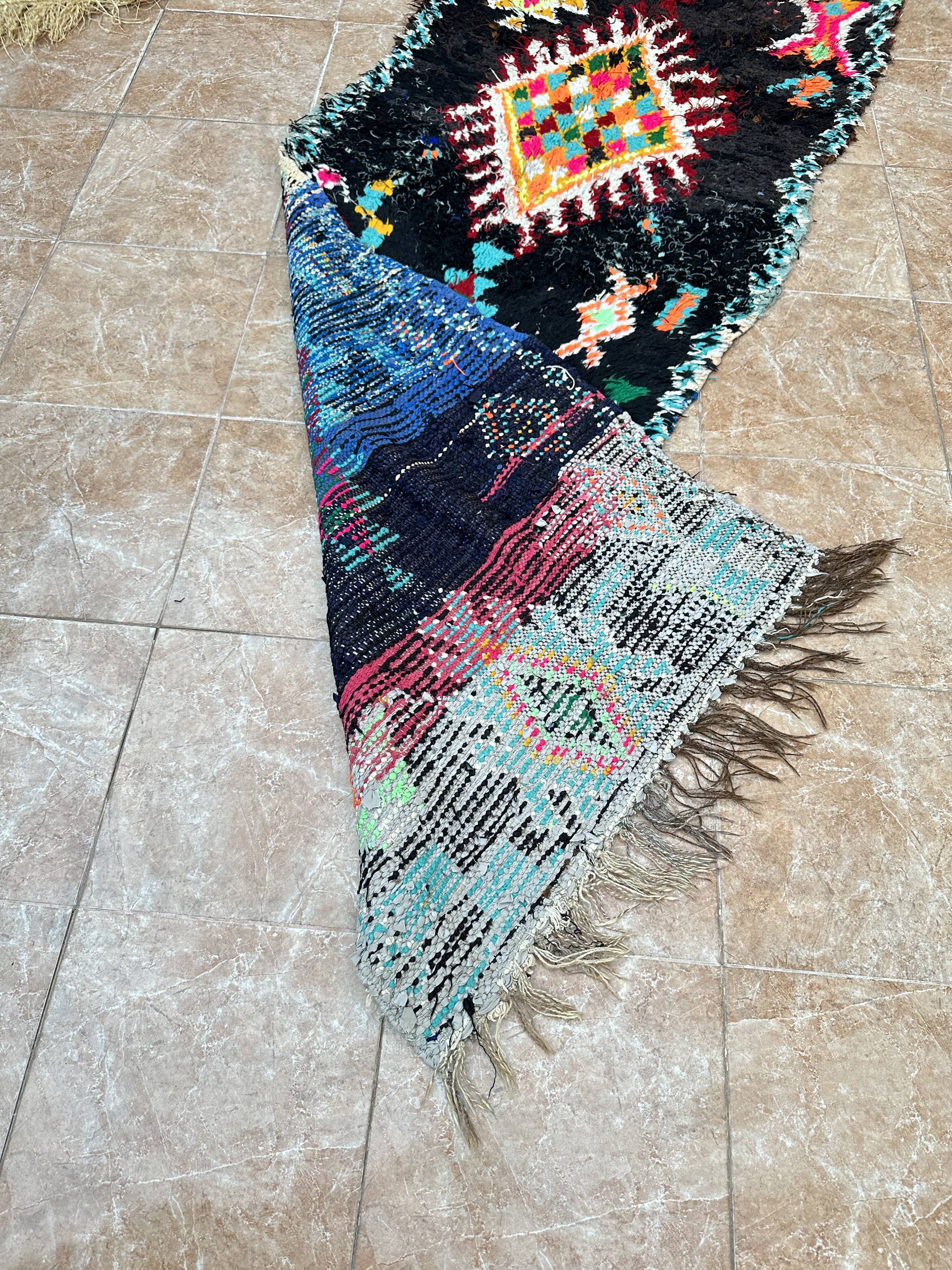 Vintage Berber Boucherouite hallway runner: Moroccan rug