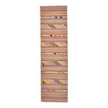 2x9 Green & Red Kilim Runner Rug, 80x287Cm
