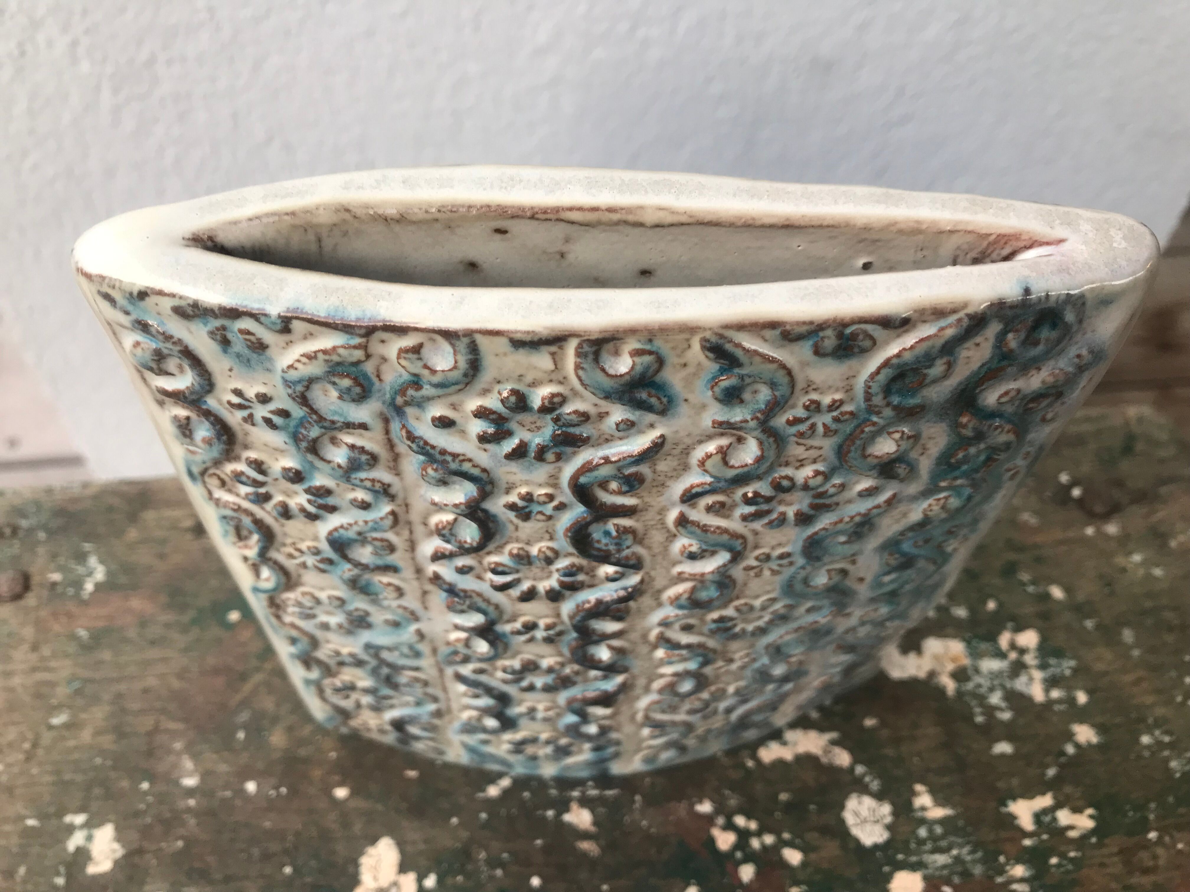 Vintage ceramic vase, decorated relief