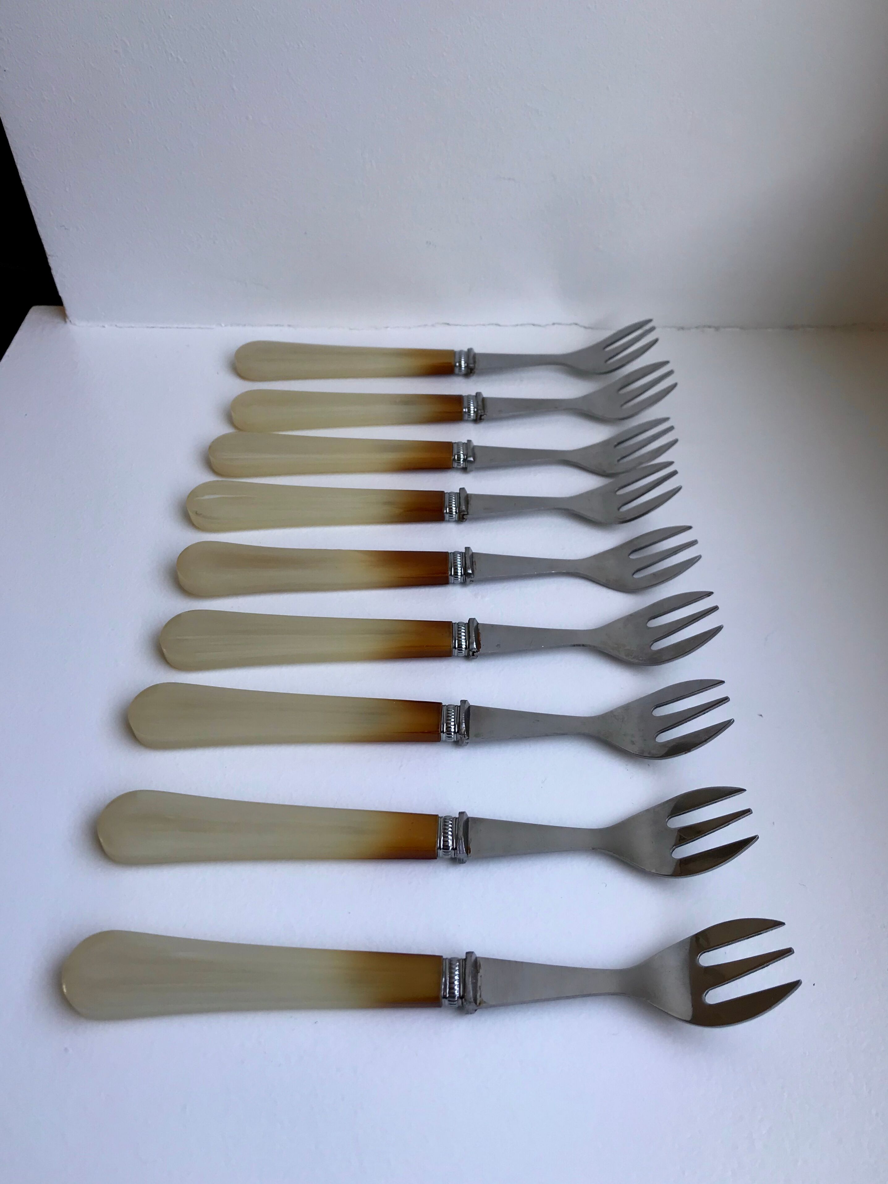 Set of 9 forks with horn dessert 50/60s