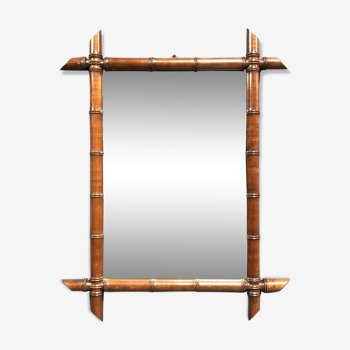 Bamboo faux mirror with dark brown frame 81x63cm