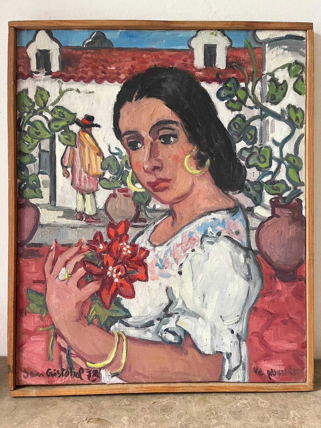 Spanish woman with a red bouquet, signed 1978.