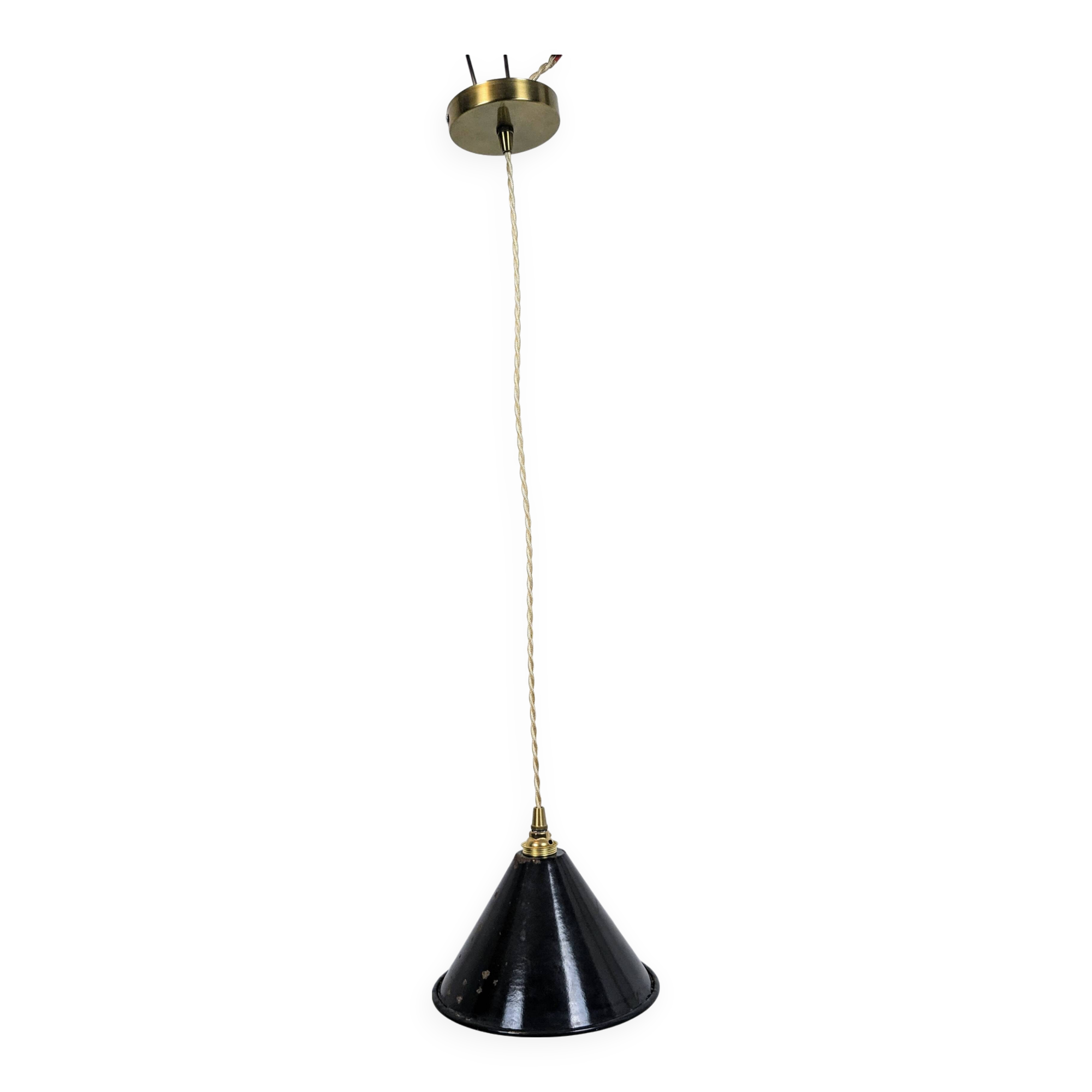 Suspension industrielle vintage en tôle noire emaillée