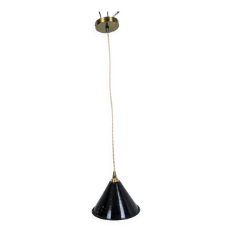 Suspension industrielle vintage en tôle noire emaillée