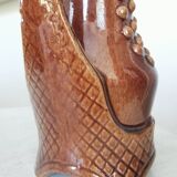 Vintage Amphora Vase: Large Brown Glazed Pottery with Grape Motif