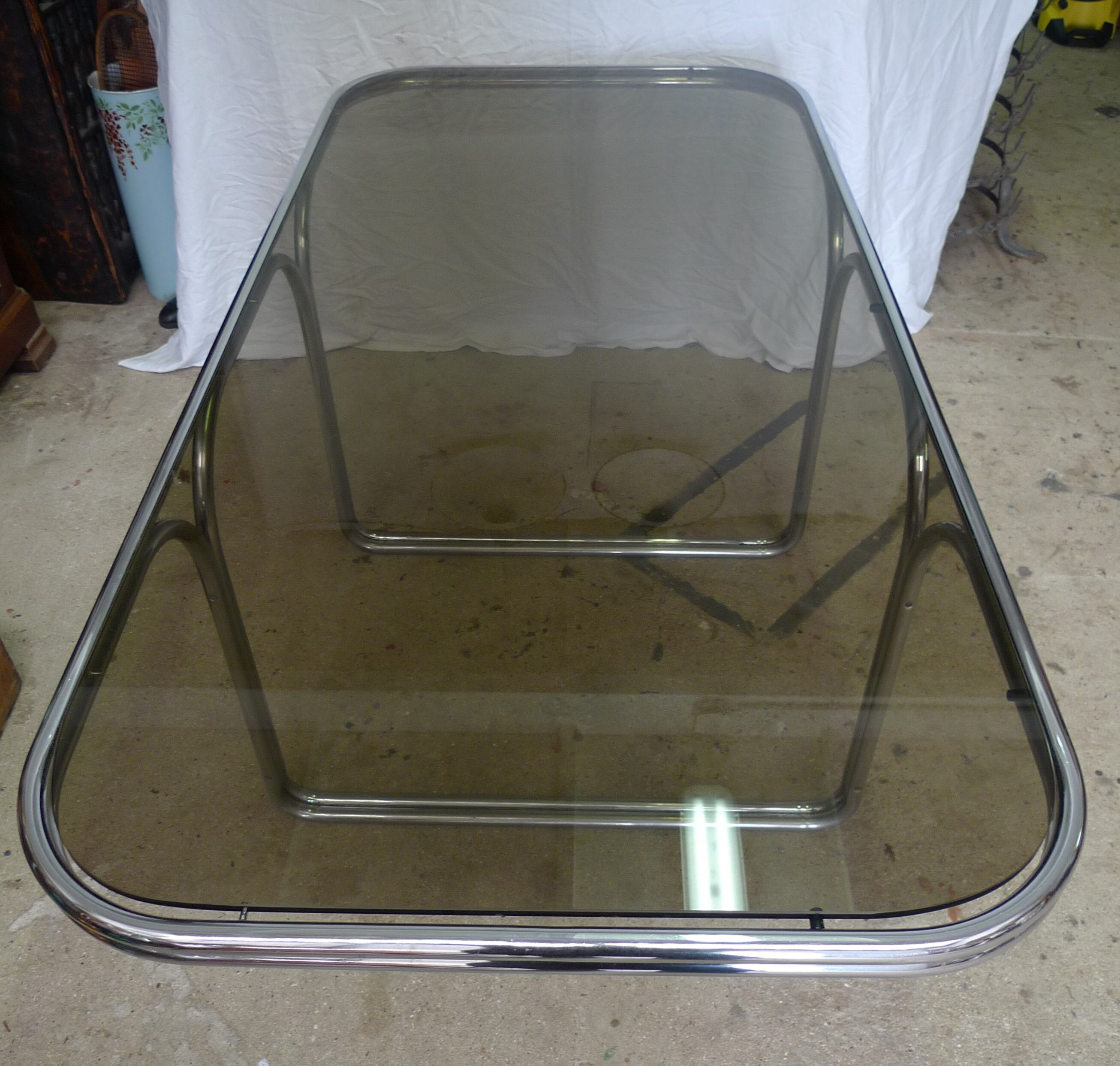 Smoked glass table, metal structure