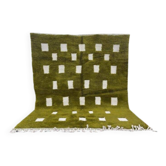 Handmade green pure wool rug, size 150 x 250 cm