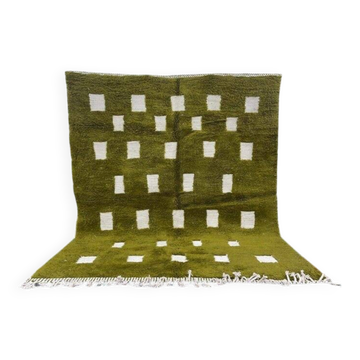 Handmade green pure wool rug, size 150 x 250 cm