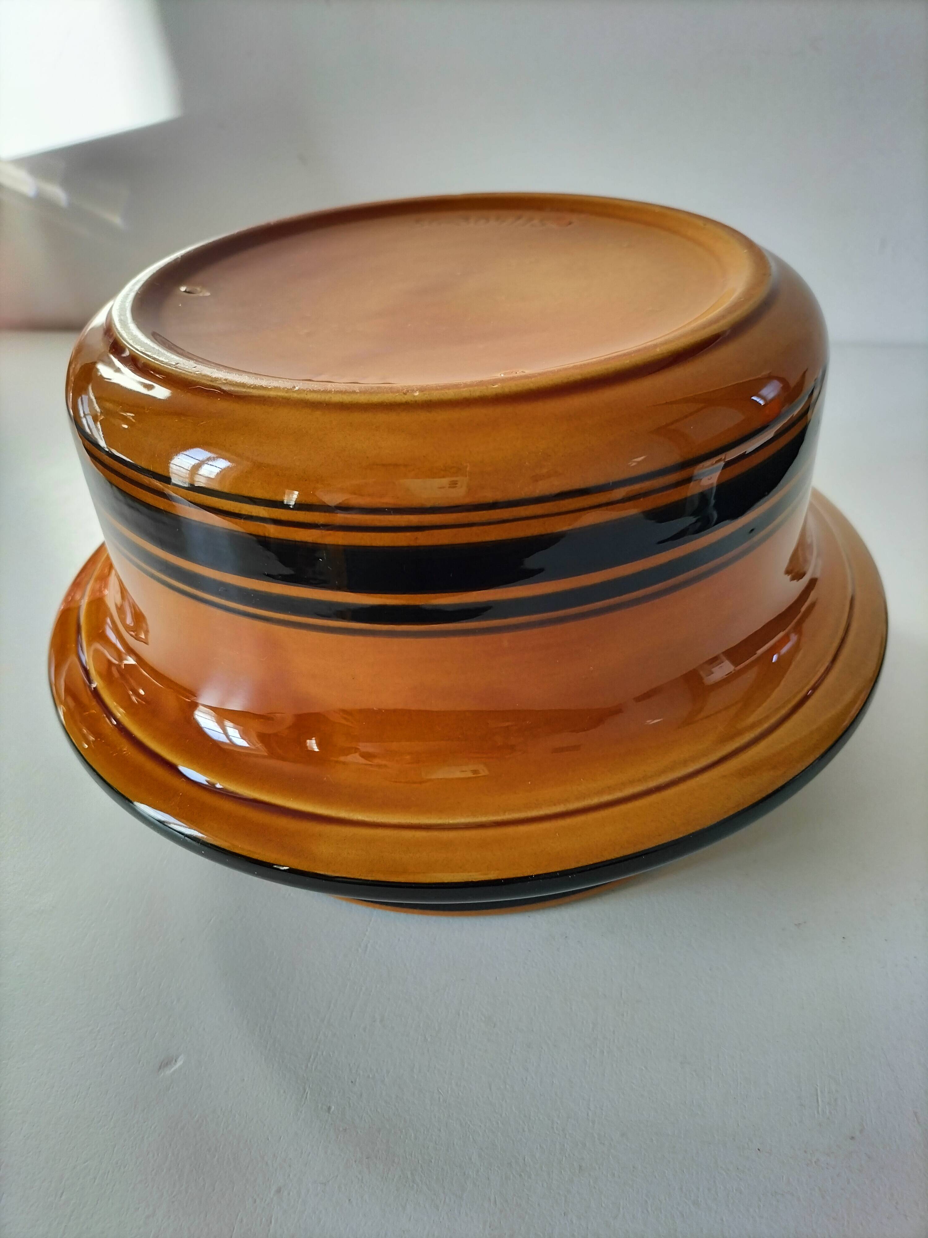 Vintage Luwasa cache-pot in brown caramel and black, ceramic, 1975